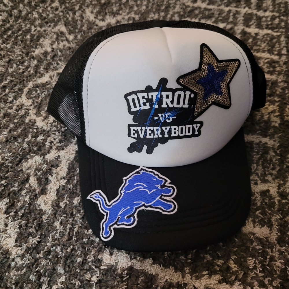 Black and White Trucker Hat with Patches